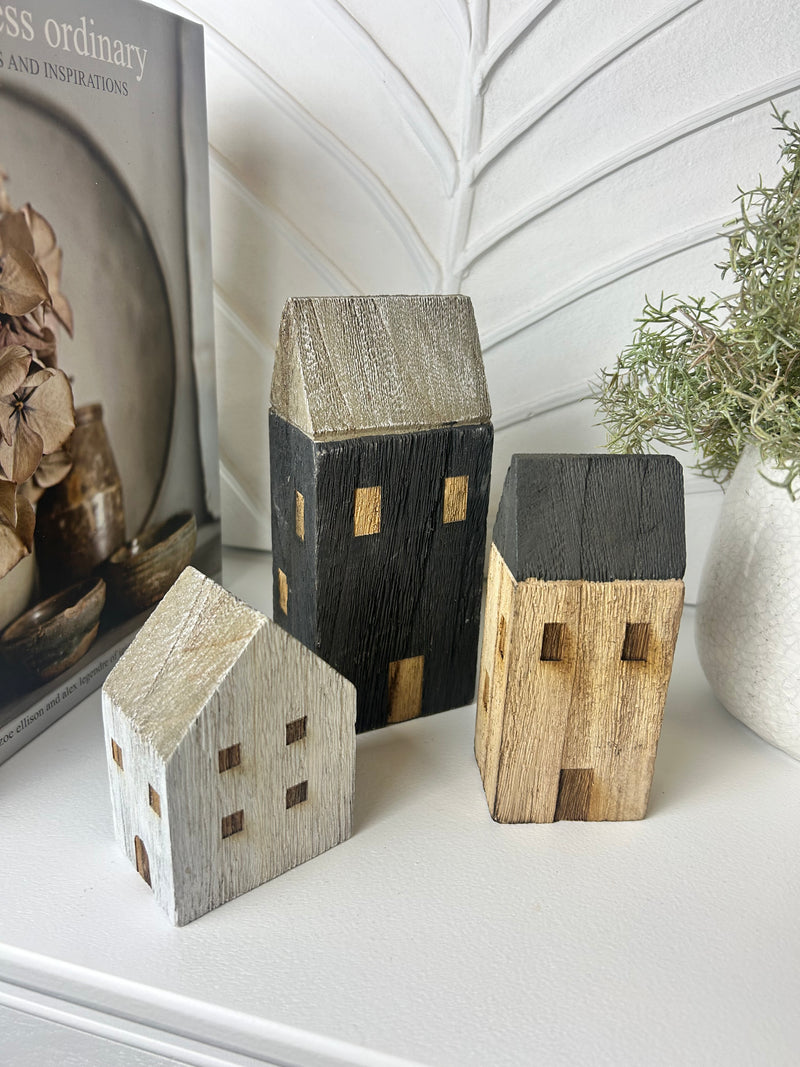 Set of 3 Wooden houses mixed