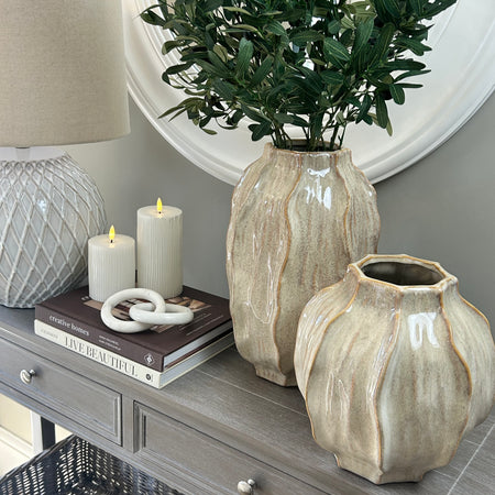 Seed pod textured ceramic vase brown beige neutral 2 sizes