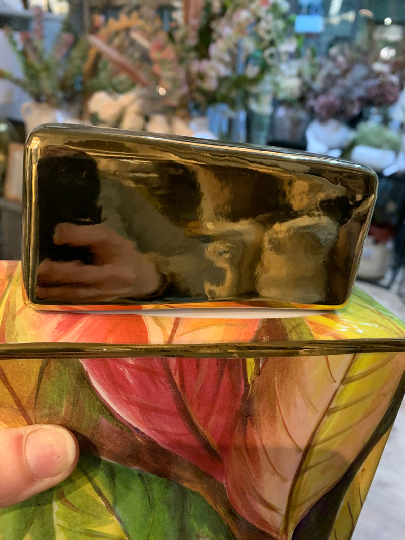 Store Seconds Green leaves ceramic lidded ginger jar 2 sizes