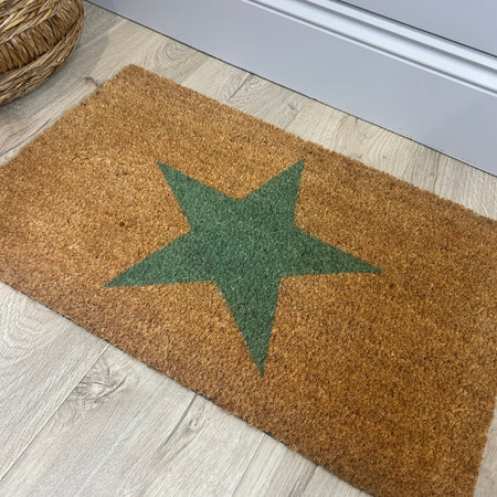 Sage Green Star Coir Door Mat rug