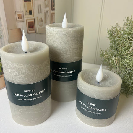 Set of three 3 wax LED candles remote controlled taupe Greige