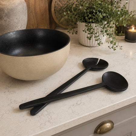 Black mango wood salad servers