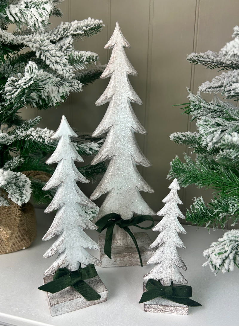 Snowy White Wash Standing Christmas trees, 3 Sizes