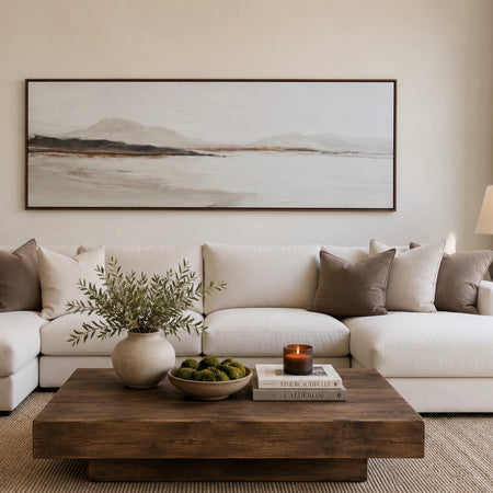 Coastal calm long framed hand finished art 70x140cm