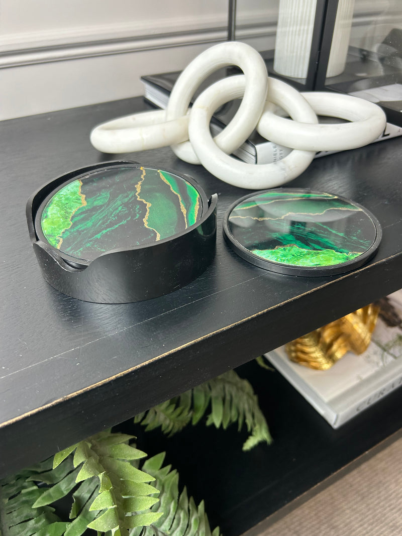 Green and black coasters