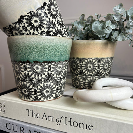 Circles Floral Pattern Terracotta Plant Pots 3 colours styles