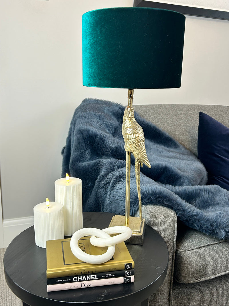 Gold parrot lamp with emerald green shade