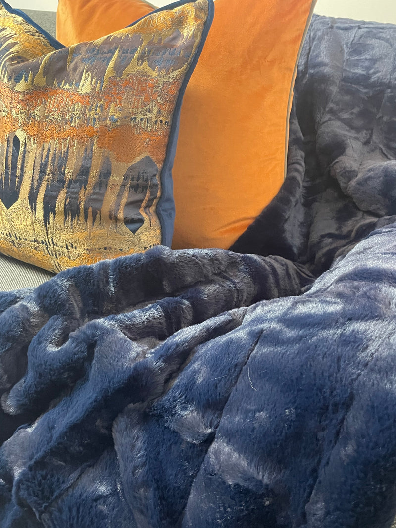 Navy ribbed faux fur Empress throw
