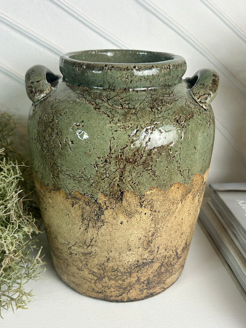 Meysey green natural rustic stone vase