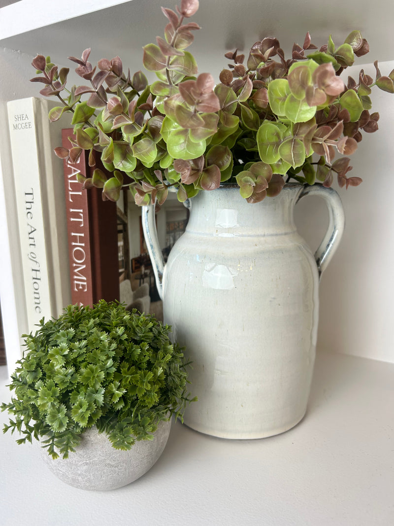 Glazed double handle urn tall vase