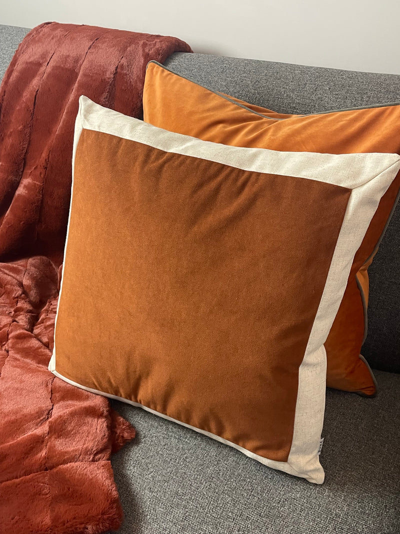 Auden linen natural brick rust large cushion