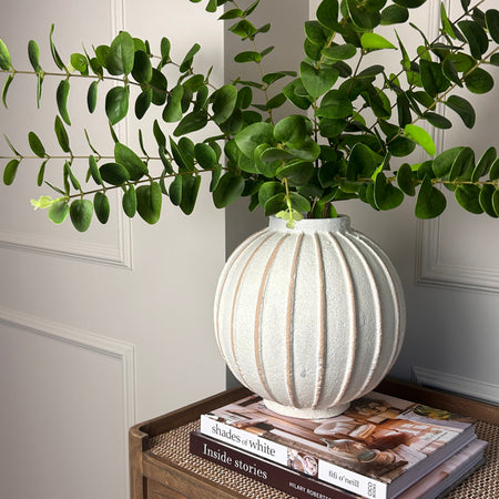Grove textured ribbed stone globe round vase