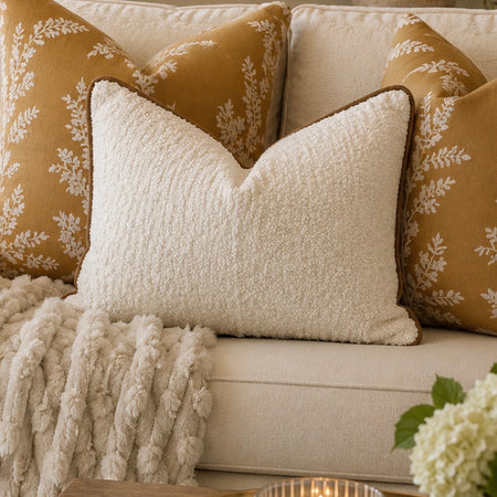 Luca oblong 30x45 Boucle neutral brown coffee trim cushion