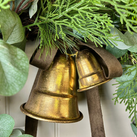 Gold brass hanging double bells