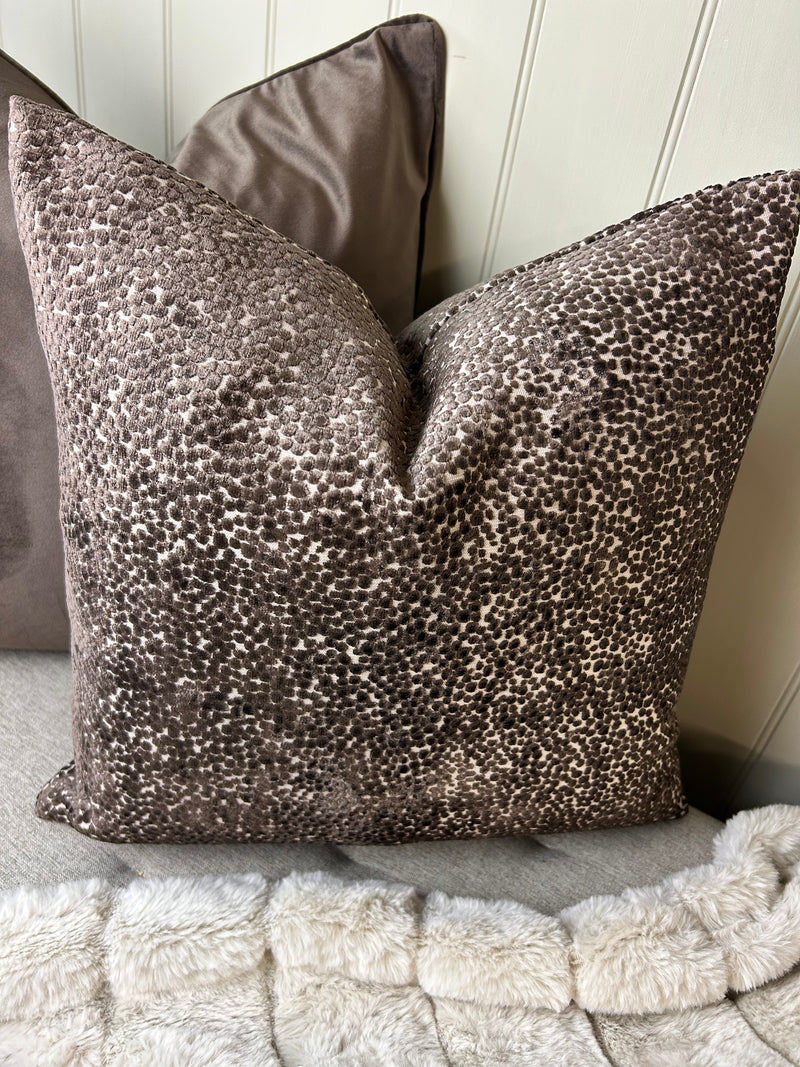 Chocolate Brown textured Bingham dot cushion 43cm