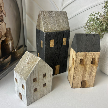 Set of 3 Wooden houses mixed