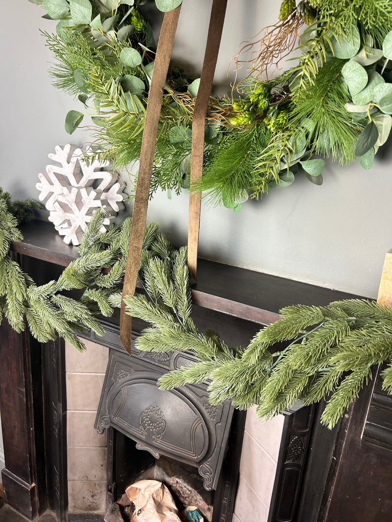 Flocked spruce Norfolk  long full garland 175cm