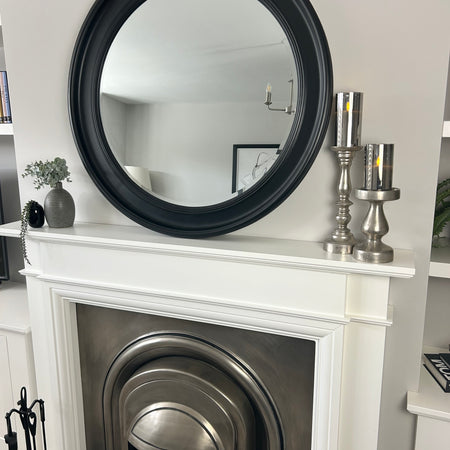 Black wood round framed mirror 90cm