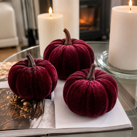 Set of 3 Rich red Halloween pumpkins autumn