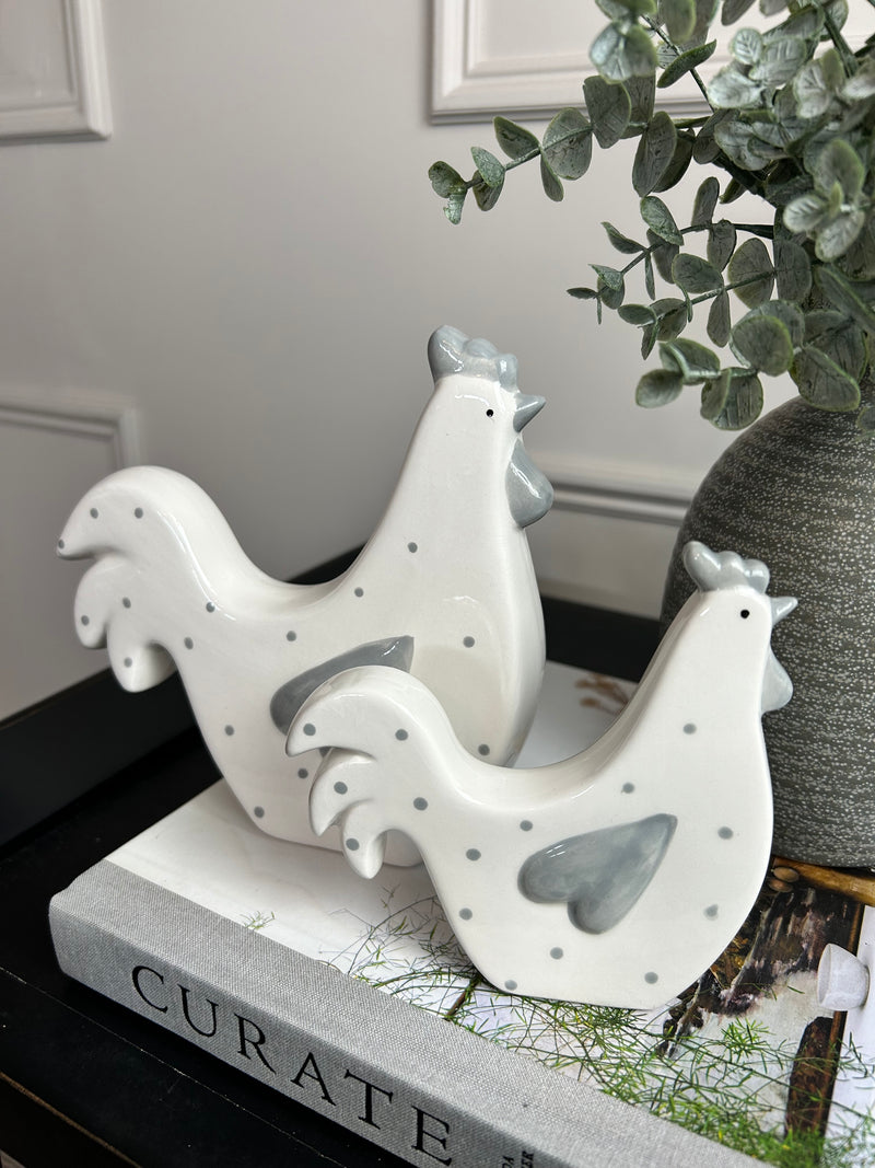 Polka chicken ceramic hen two sizes