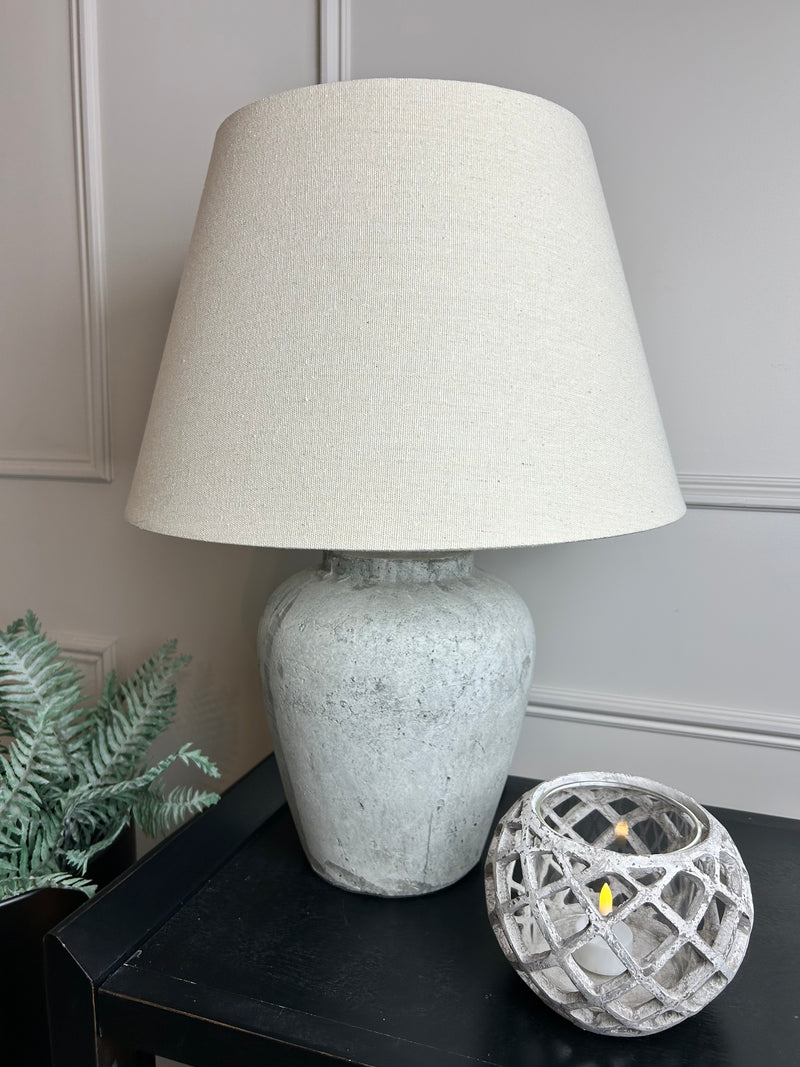 Gaudi White Stoneware textured Table Lamp with linen shade