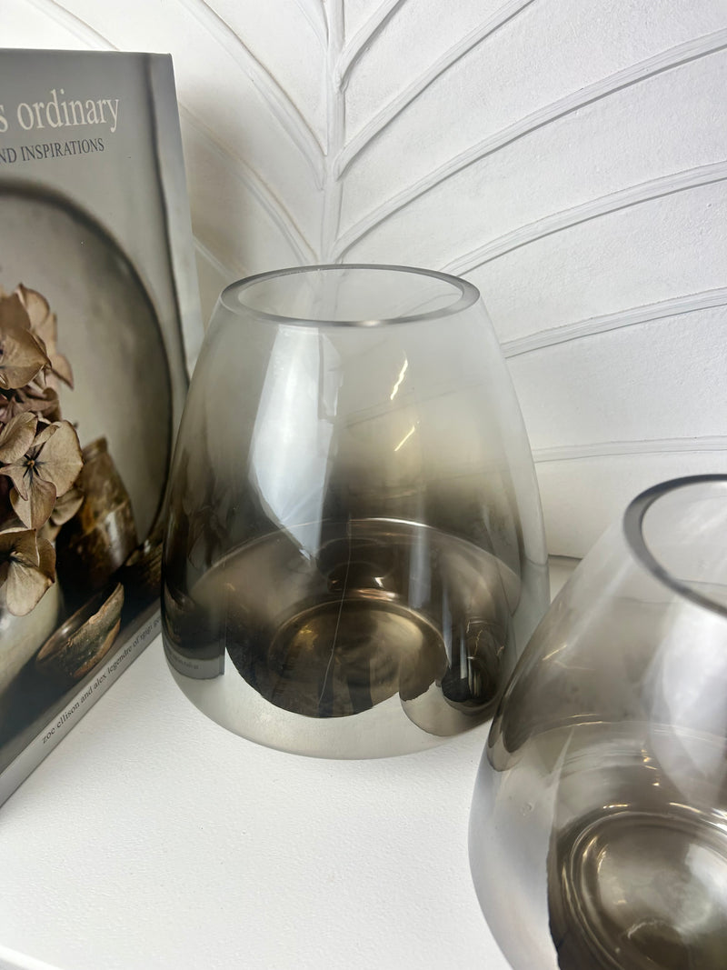 Pewter bronze brown Ombré Glass Hurricane Candle Holder 2 Sizes