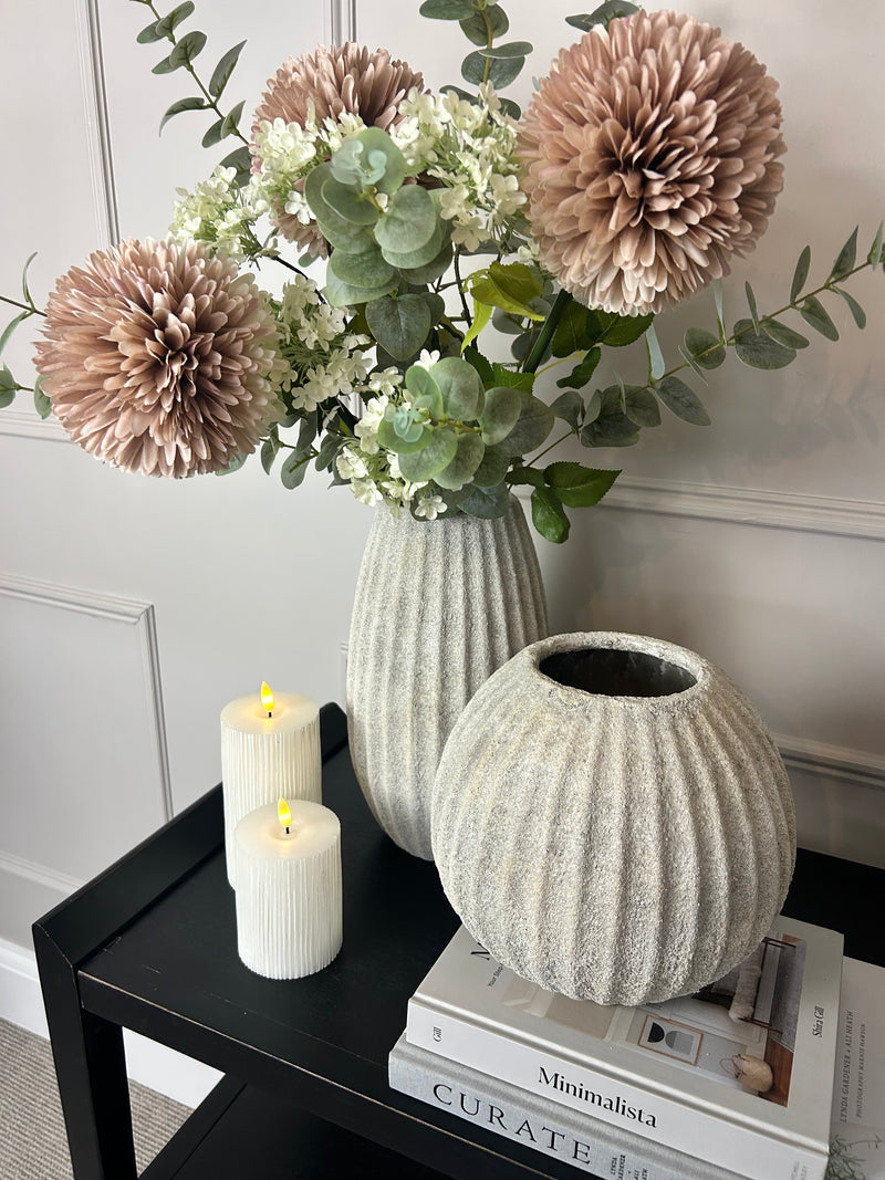 Stone ribbed vase rustic 2 sizes