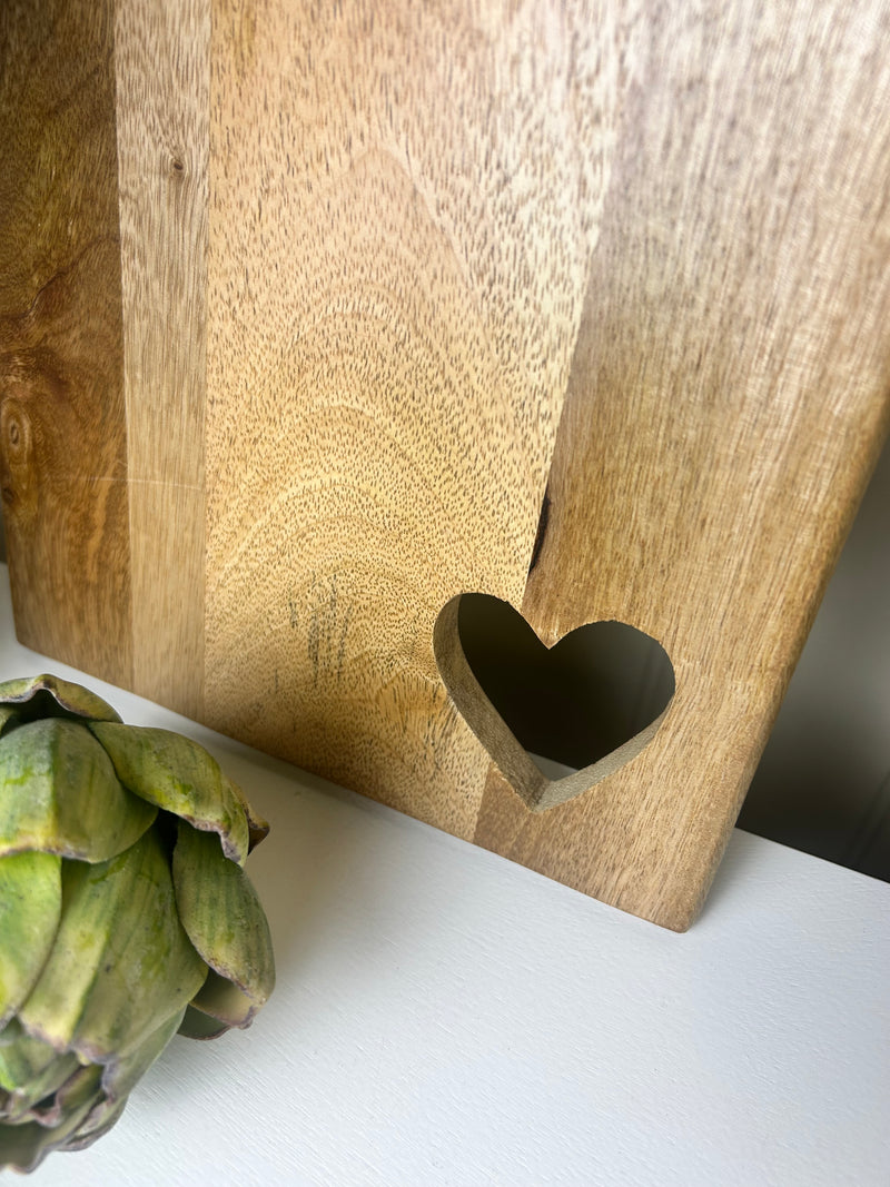 Heart detail mango wood chopping board rustic