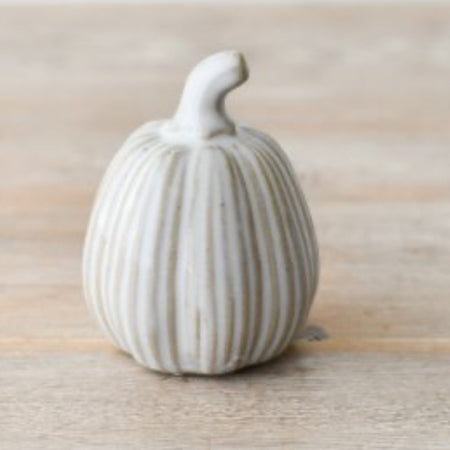 Set of two reactive glaze ribbed pumpkins