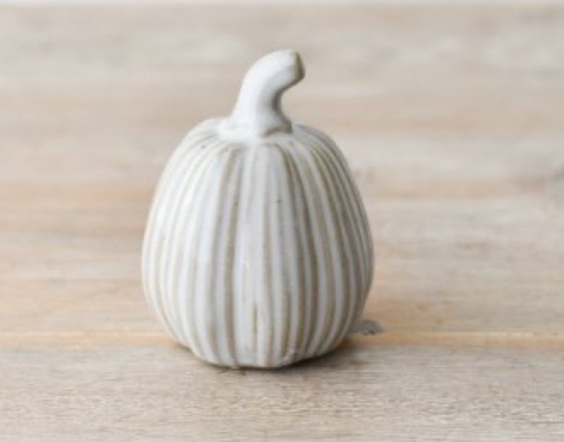 Set of two reactive glaze ribbed pumpkins