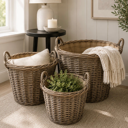 Chunky round woven lined basket 4 sizes