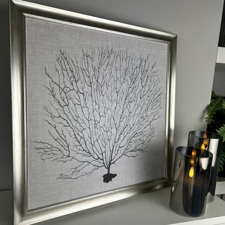 Coral sea fan picture with silver distressed frame by Grace Popp 40x40