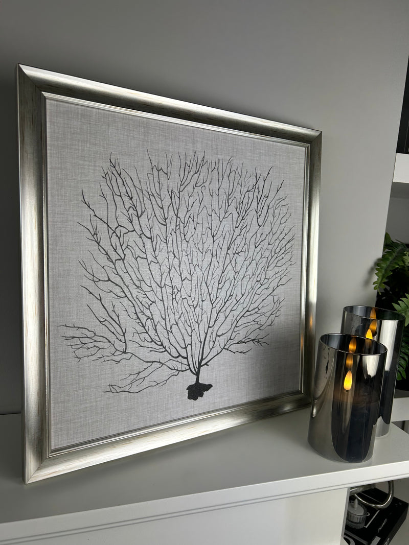 Coral sea fan picture with silver distressed frame by Grace Popp 40x40