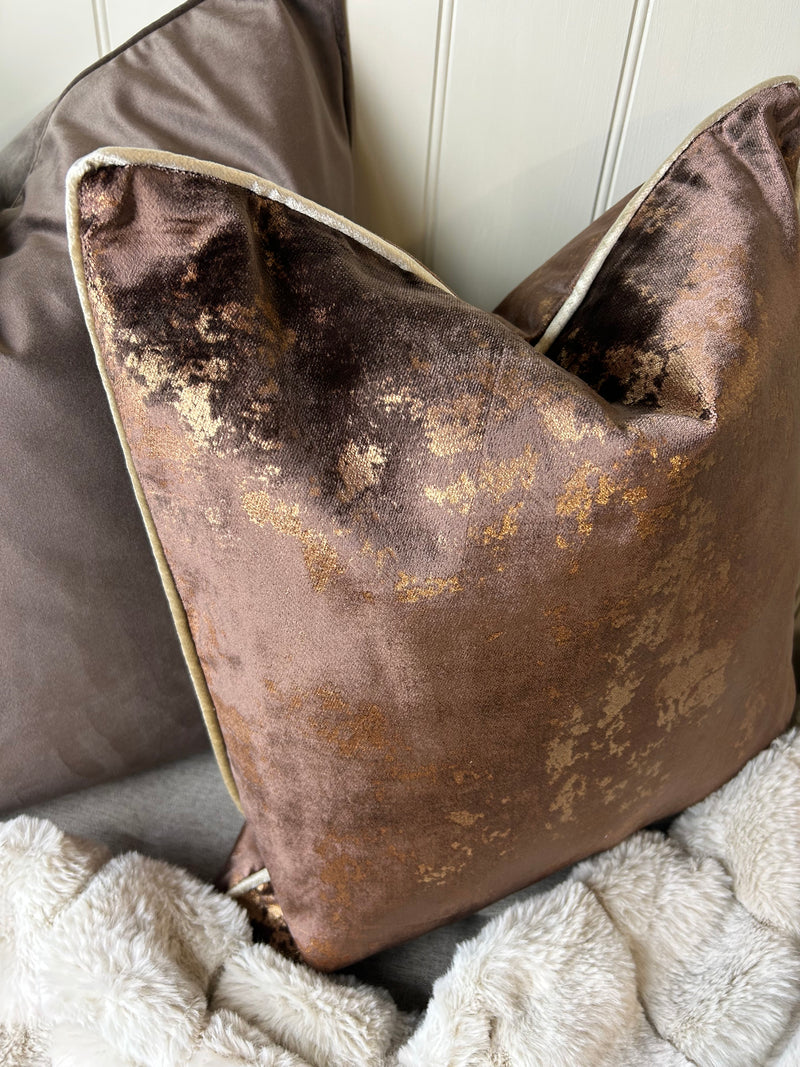 Paul Moneypenny Chocolate brown bronze Feather Filled 43cm luxury Cushion