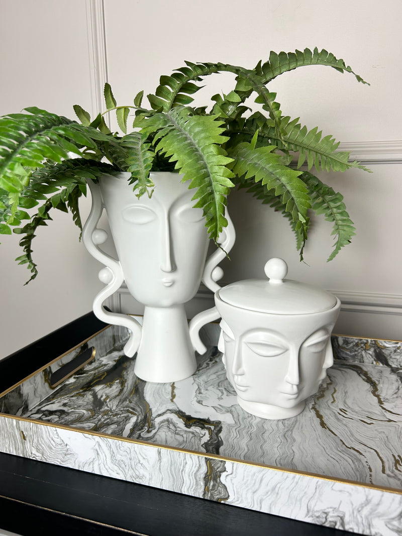 Large white and gold marble tray