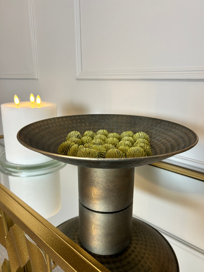 Antique Gold bronze hammered Round Metal Bowl on foot