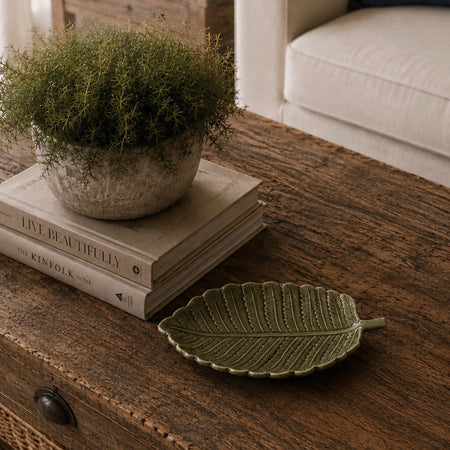 Brown green Glazed Trinket Leaf Dish