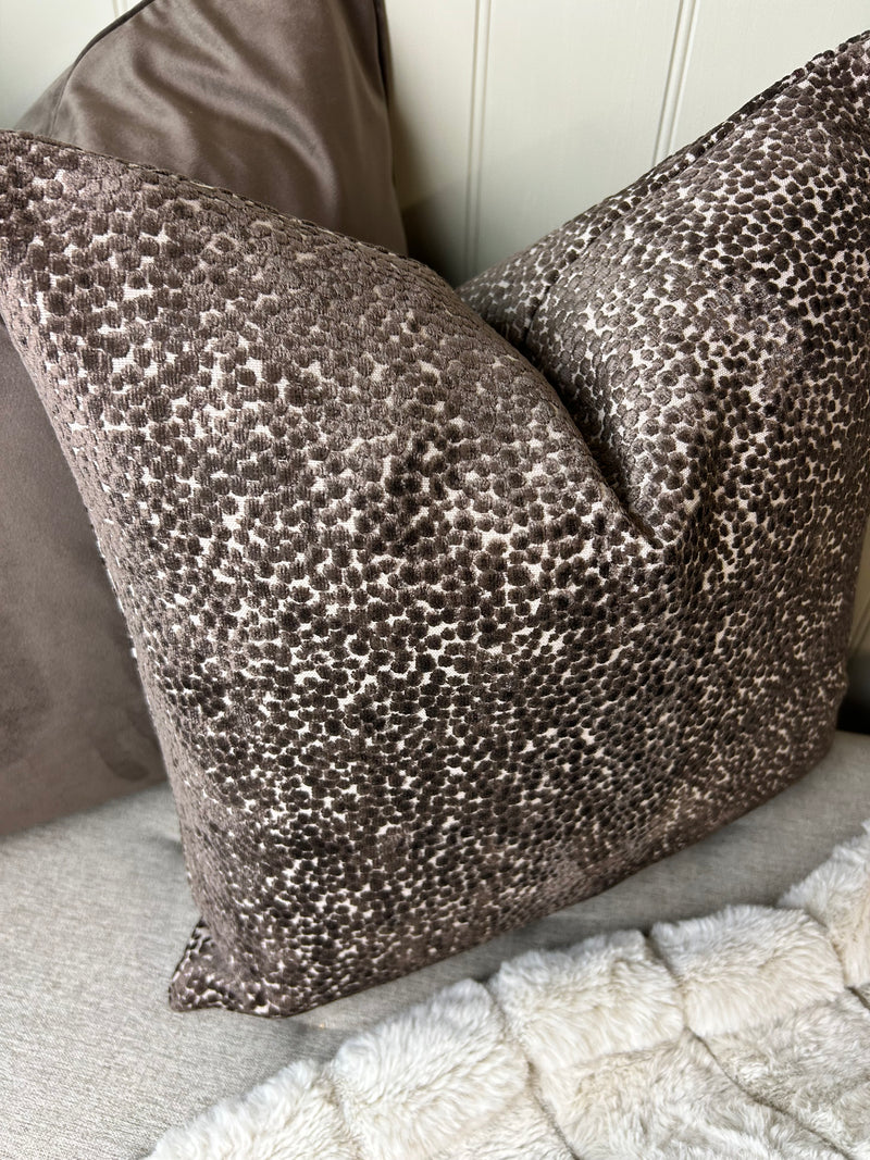 Chocolate Brown textured Bingham dot cushion 43cm