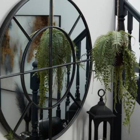 Black wooden round window mirror 100cm