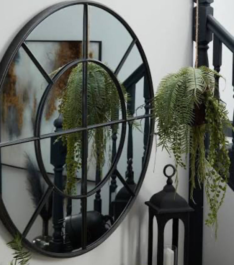 Black wooden round window mirror 100cm