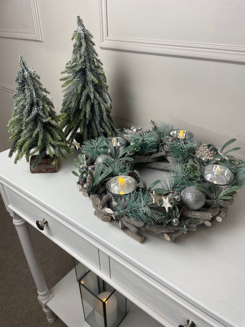 Round pinecone festive candle holder centre piece