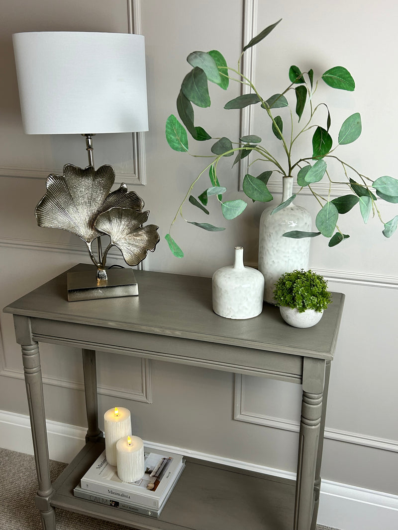 Gingko champagne leaf petal metal lamp with white oval shade