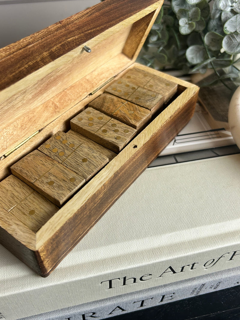 Brass wood dominoes set