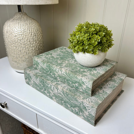 Set of Two Floral Green Leaf Storage Books