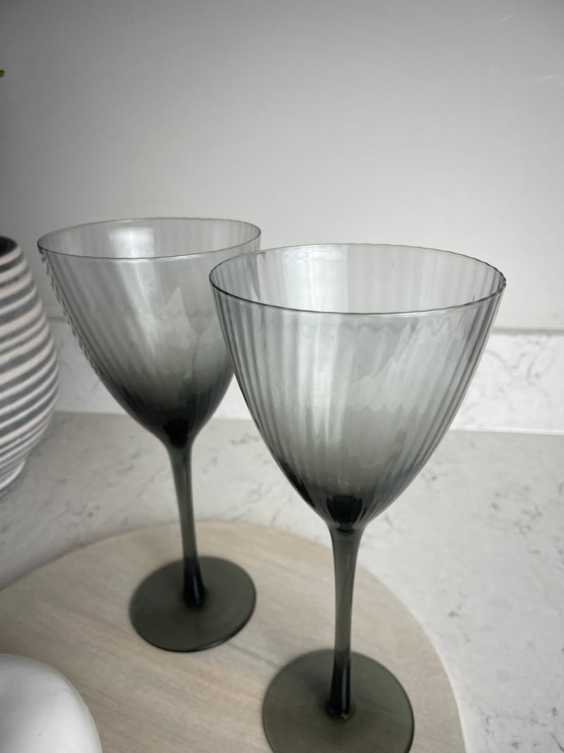 Set of 4 Smoked glass ribbed Berkeley Wine Glasses