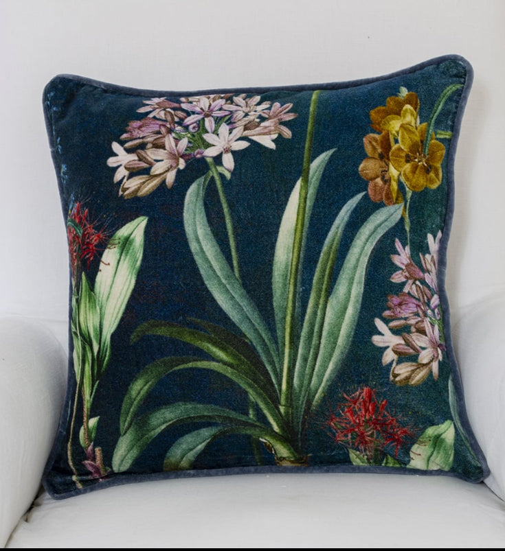 Velvet Agapanthus Flower Green Cushion 45cm