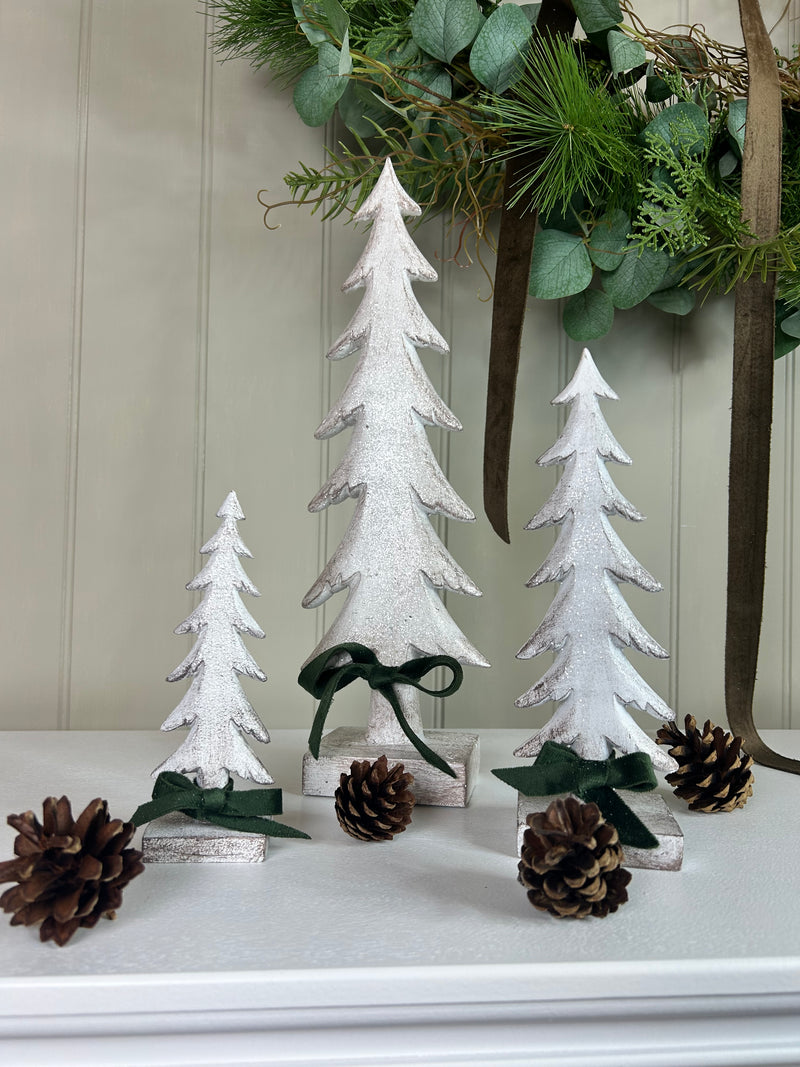 Snowy White Wash Standing Christmas trees, 3 Sizes