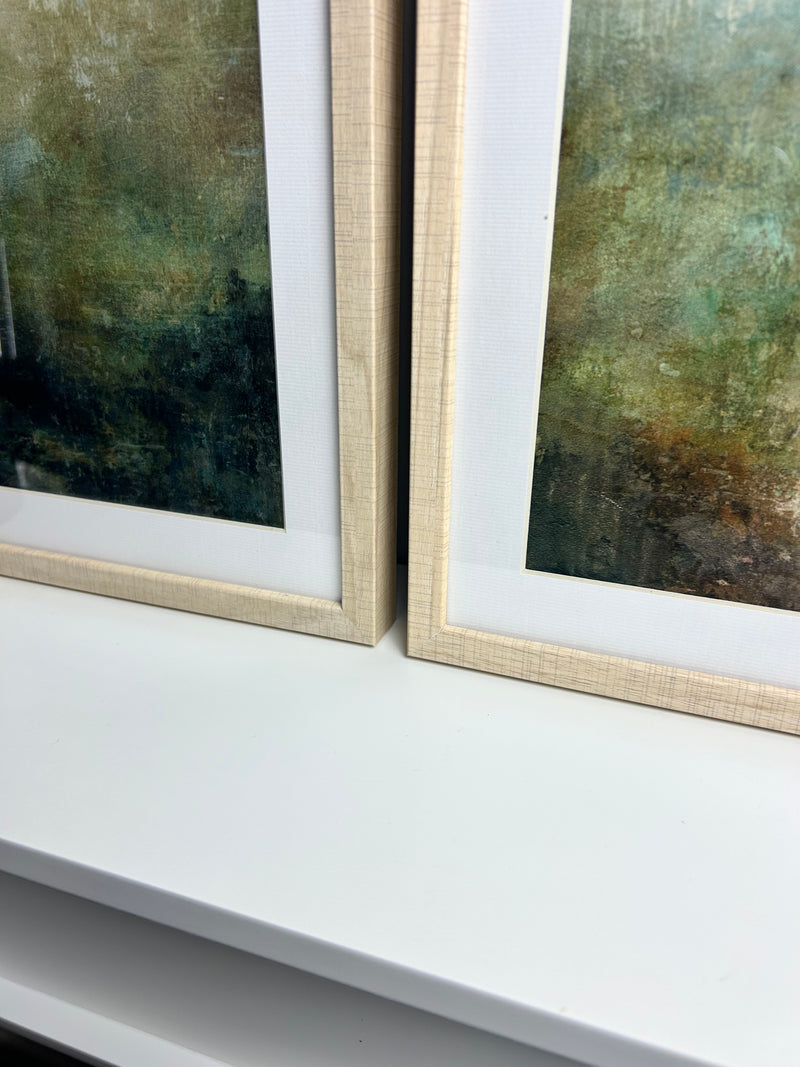 Pair of ash framed prints Mossy Forest by Suzanne Nicoll 48x24 each set 2 premium