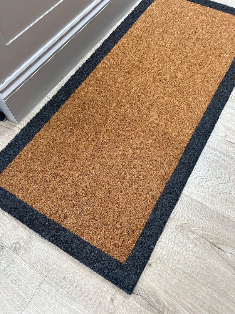 Coir & Grey Boarder Door Mat rug 2 Sizes Available