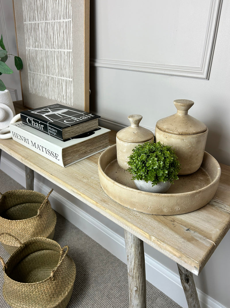 Taupe clay lidded jar pot 2 sizes